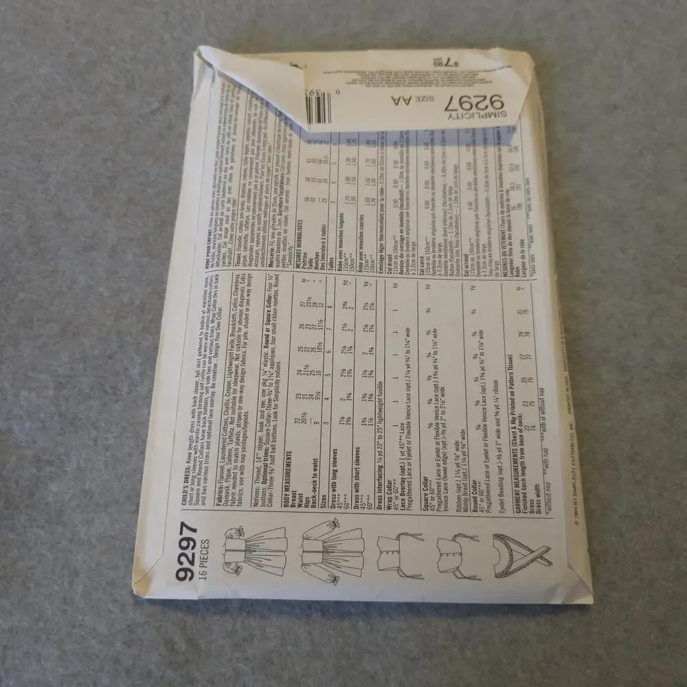 Vintage Simplicity 9297 Girls‎ Dress Pattern Sz 3-6 Uncut Design Your Own